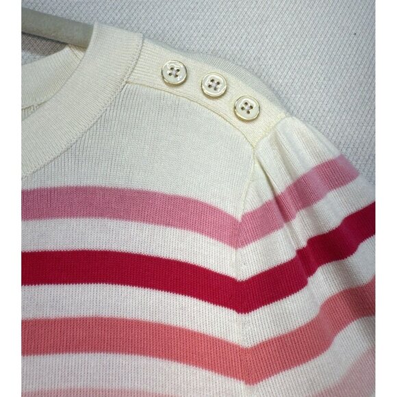 Talbots Womens Knit Sweater Large Cream Pink Striped Short Sleeve Preppy - Picture 5 of 14